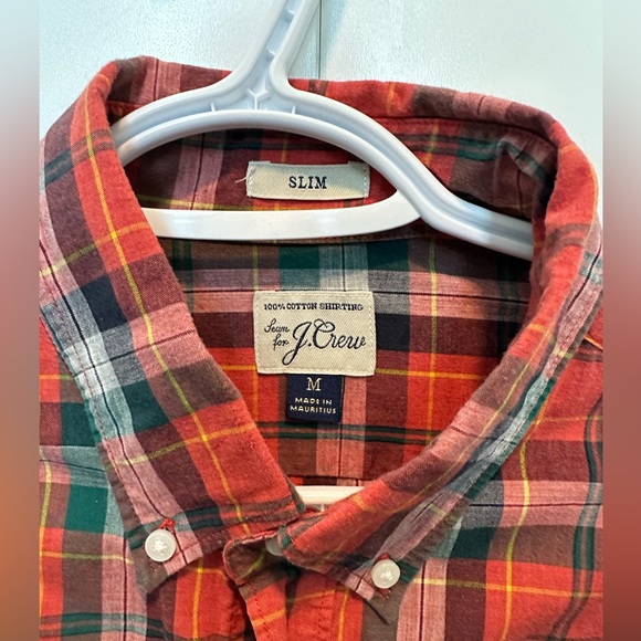 J Crew Medium Green and Red Slim Fit OCBD - Picture 2 of 2
